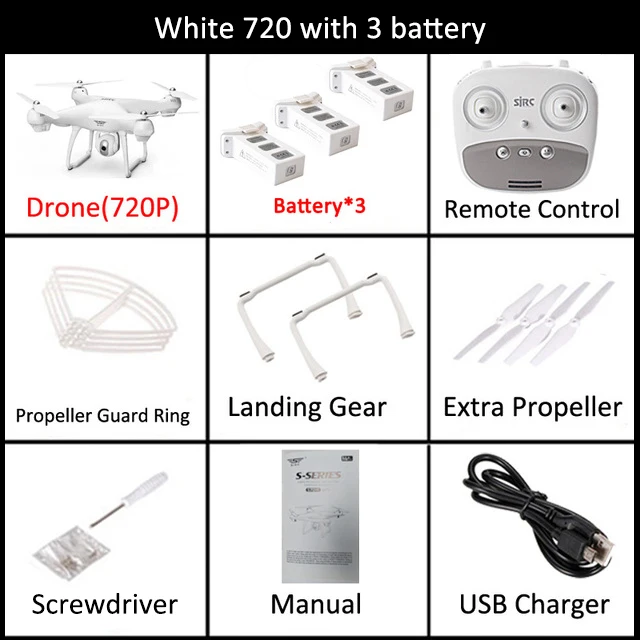 S70W gps FPV Дрон с 1080 P HD FPV широкоугольная камера Wi-Fi живое видео слежение за мной gps возврат дома RC Квадрокоптер гоночный Дрон - Цвет: White 720P 3 battery