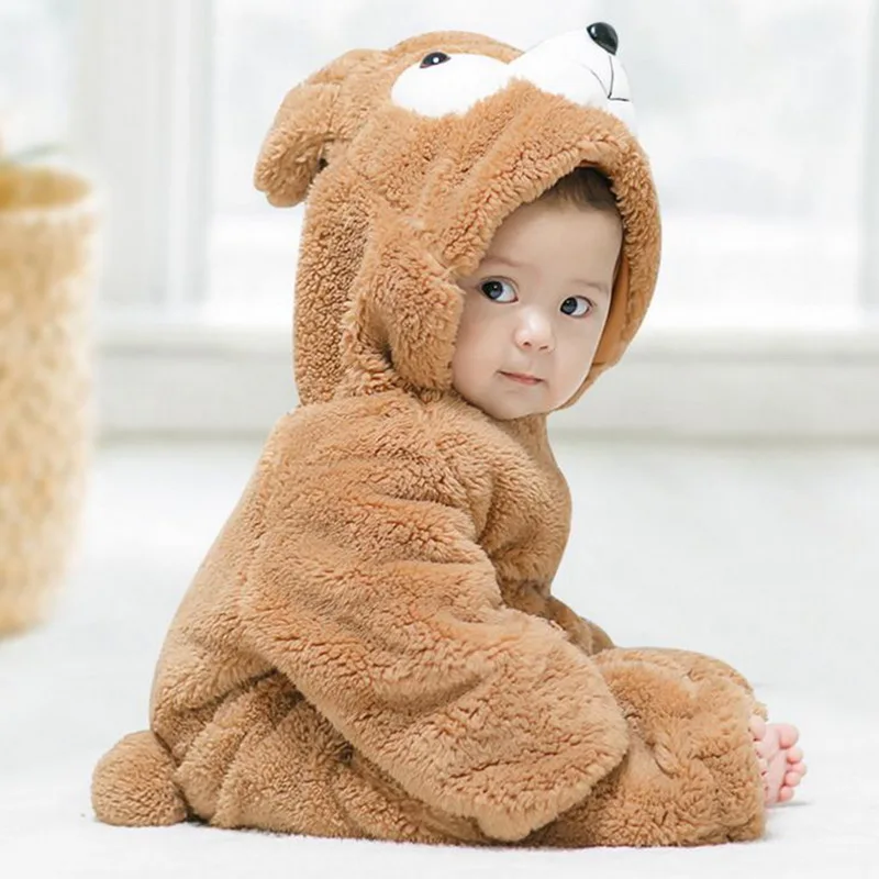 

Shujin Ins Style Cartoon Bear Shape One-Piece Jumpsuit Baby Rompers Winter Warm Newborn Clothing Baby's Wear Kid Climb Clothes