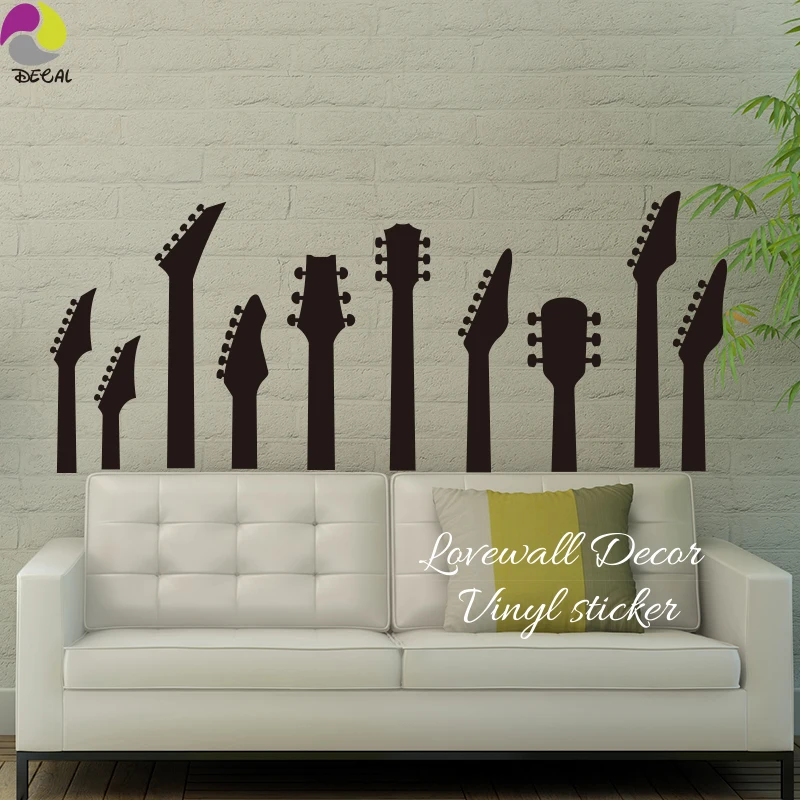 New Guitar Neck Wall Sticker Jazz Classic Rock Musical Note Wall Decal,For Sofa Head of Bed Bedside Vinyl Mural Easy Removable