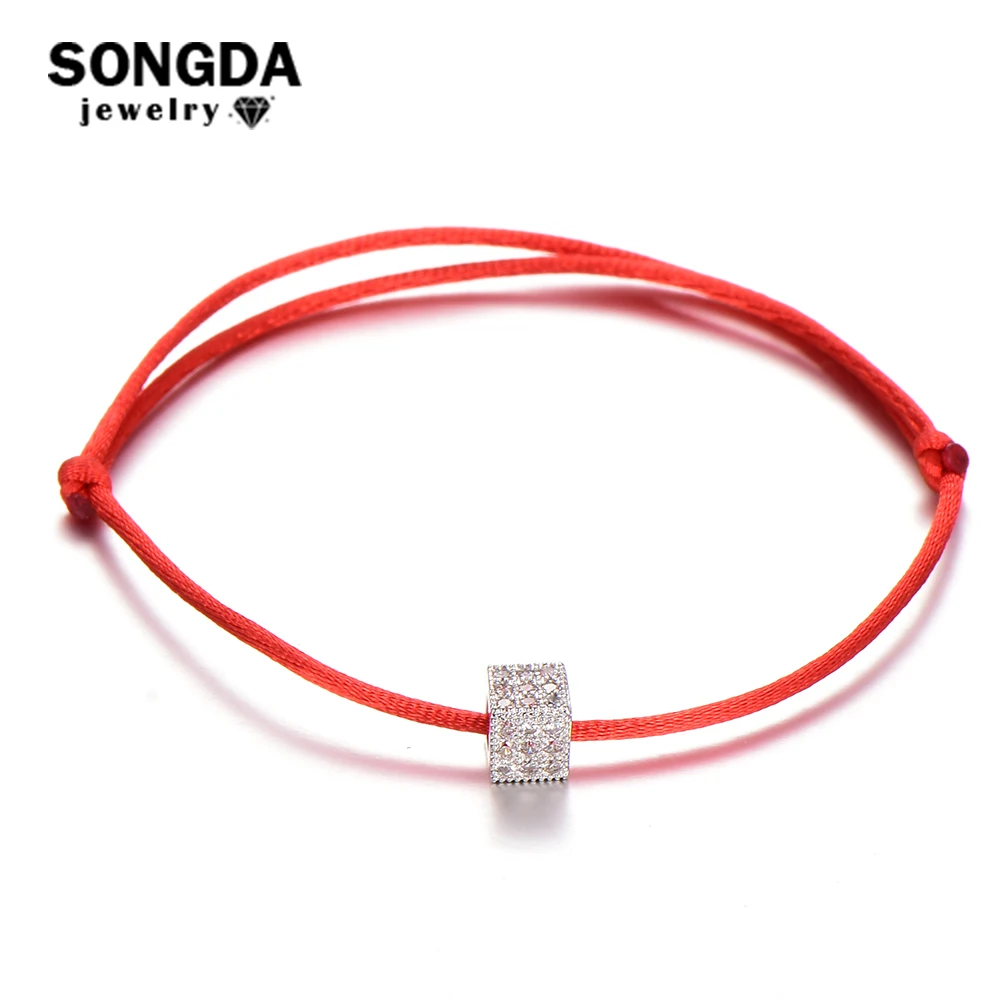 

SONGDA Simple Crystal Zircon Cube Bead Red Thread String Bracelet Handmade Adjustable Rope Bracelet for Women Men Couple Jewelry