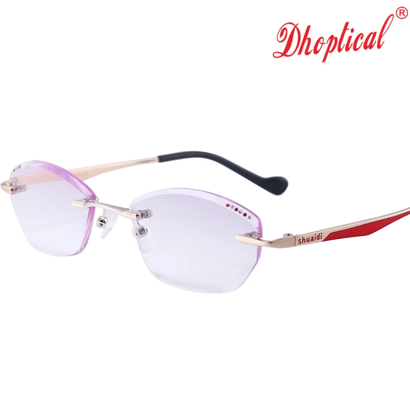 Buy Women Rhinestone Rimless Reading Glasses High Clear Woman Purple