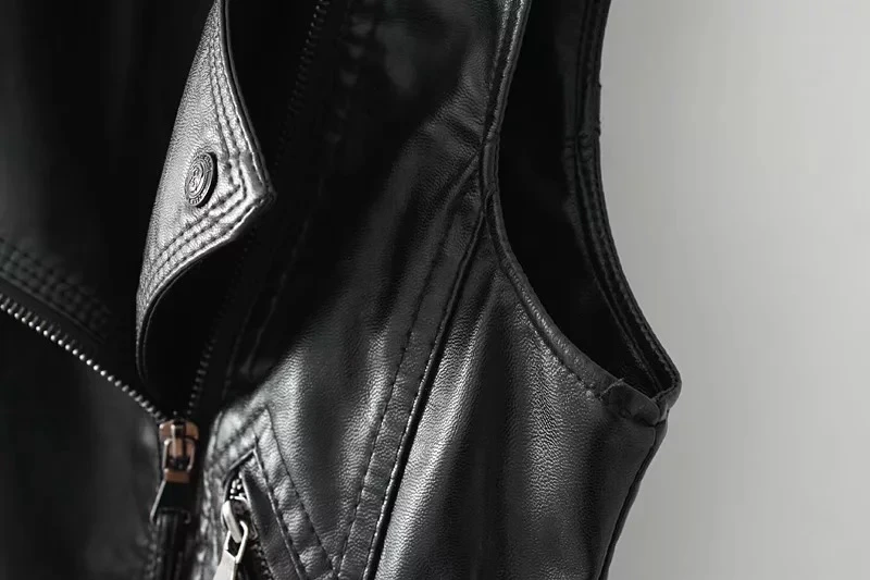 Новые женские кожаные жилеты, модная черная куртка из искусственной кожи с боковой молнией, Женская мотоциклетная куртка из искусственной кожи без рукавов Y1174