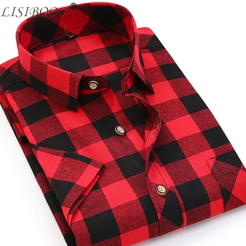

LISIBOOO 2019 Fashion Men Plaid Shirts Summer Casual Short Sleeve Shirt Men Dress Shirts Chemise Homme Male Shirt Asian Size