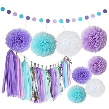 

New 25pieces Birthday Party Wedding Party Backdrops Decoration Set Purple Paper Flower Ball Paper String Paper Tassel