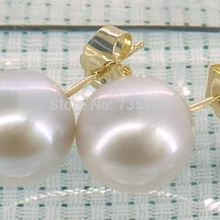 Xiuli 00272 9.3 мм aaa+ класс серовато южного моря круглый перл стад серьги 14 KGPt желтое золото