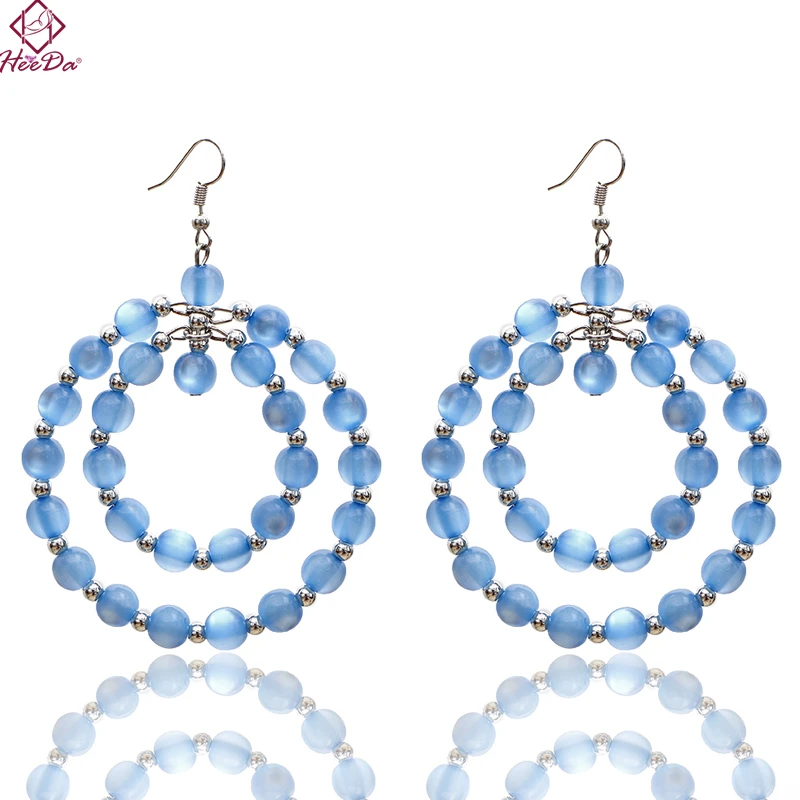 

Heeda Kpop Acrylic Beads Big Round Pendant Dangle Blue Earrings Women Hyperbole Party Ear Statement Jewelry Accessories 2018 New
