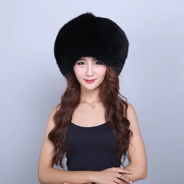 Cheap Women's Hat Winter Female Hat Real Blue/White Fox Fur  Fashion Real Fur Hat For Girl Solid Warm Thick Winter Female Caps Hats