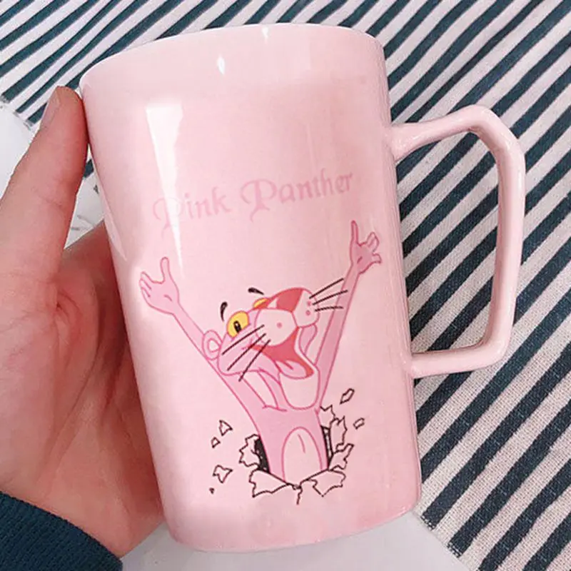 350 мл розовая кружка пантера Очаровательная фигурка героя мультфильма розовая озорная леопардовая керамическая чашка для кофе с молоком для девочки подарок на день рождения Рождество