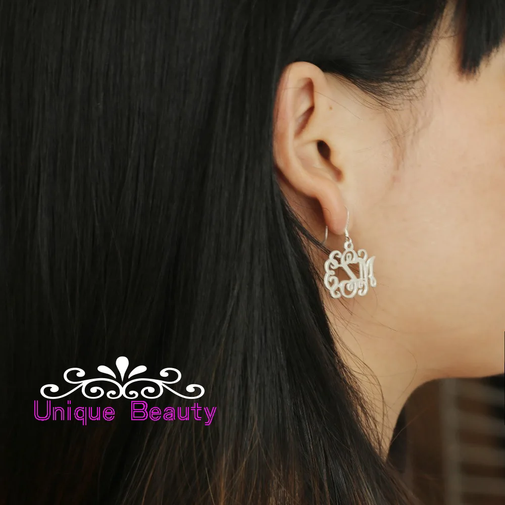 925 Solid Silver Custom Monogrammed Bangle Earrings for Women Initals