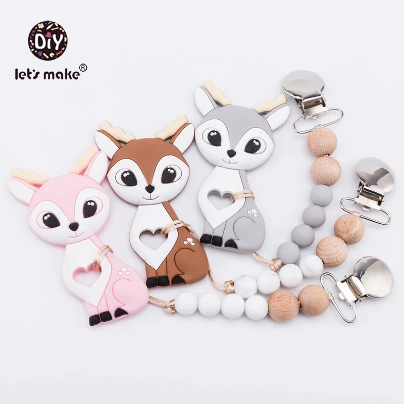 Let's Make Baby Teether силиконовый Sika Deer Соска-пустышка зажим BPA Бесплатно Силиконовый Прорезыватель Детские принадлежности для кормления зажимы для пустышки