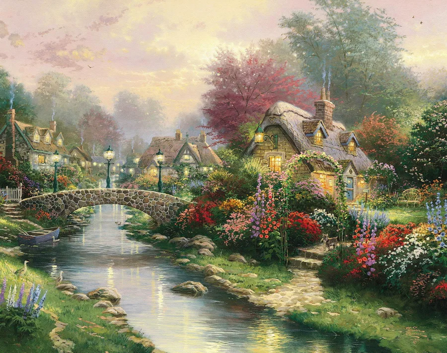 Картина на холсте Thomas Kinkade настенное изображение с изображением моста для