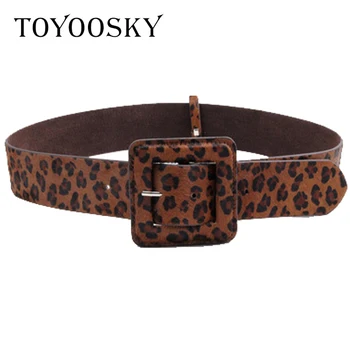 

Women Wide Belt For Coat Leopard Luxury Black Red Leopard Print Horse Fur Wide Belt Fur Genuine Leather Belt for Women Lady