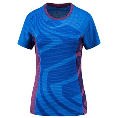 Blue Женская Спортивная одежда для активного бега футболки с короткими рукавами быстросохнущие тренировочные рубашки топ для спортзала футболка спортивная одежда - Цвет: Blue