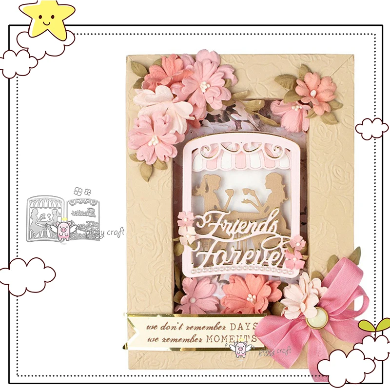 

Mmao Crafts Metal Steel Cutting Dies New Girl friendship frame Stencil For DIY Scrapbooking Paper/photo Cards Embossing Dies