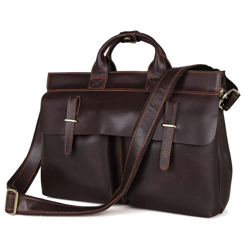 Vintage Dark Brown Genuine Leather Men Briefcase Cowhide Leather Men Messenger Bags Shoulder Bags 14