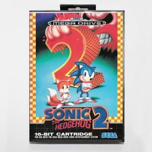 Sega MD games card Sonic 2 The Hedgehog with box for Sega MegaDrive Video Game Console