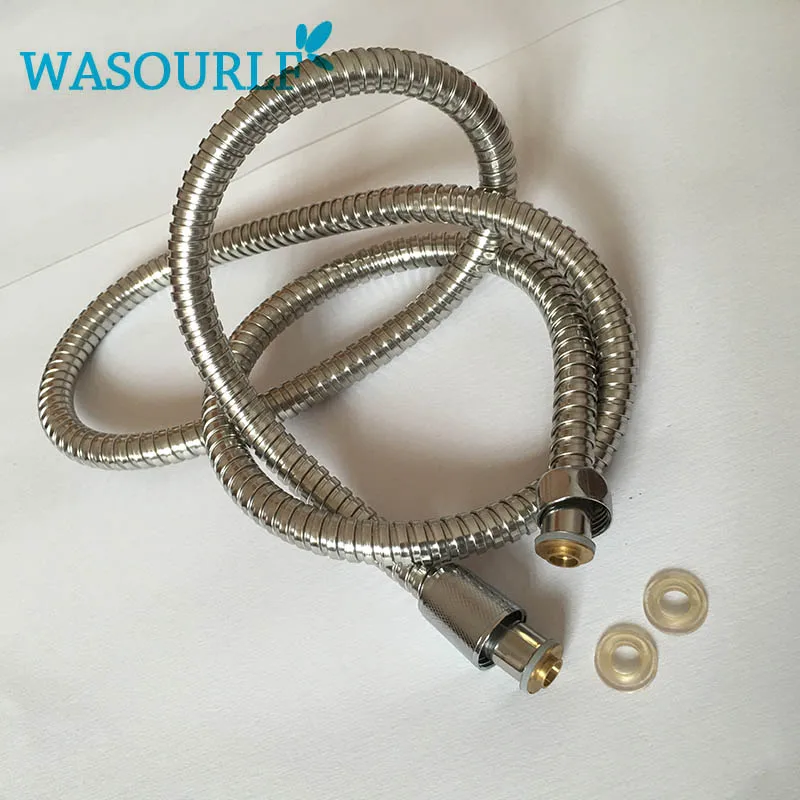 WASOURLF شحن مجاني دش مرنة خرطوم الفولاذ المقاوم للصدأ 1.5 متر الكروم رأس دش الحمام المضادة تويست خرطوم المياه