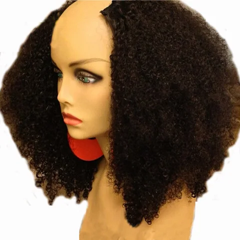 Peruca de Cabelo Luffyhair 180% Densidade Afro Kinky Curly u Parte Humano Perucas Upart Cabelo Humano Remy Mongolian Kinky Curls Oriente Perucas Parte