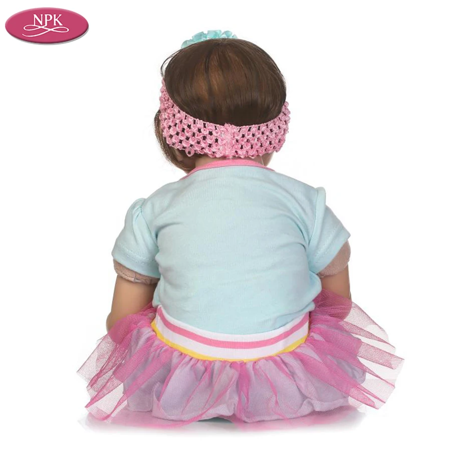 NPK 55CM Silicon Doll Lifelike Reborn Baby Girl Soft Cloth Body Realistic Babies Dolls + White Bear Stuffed Toys Children Gifts (3)