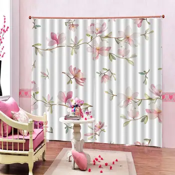 

Luxury Blackout 3D Window Curtains For Living Room frech pink flower curtains for girls room Blackout curtain