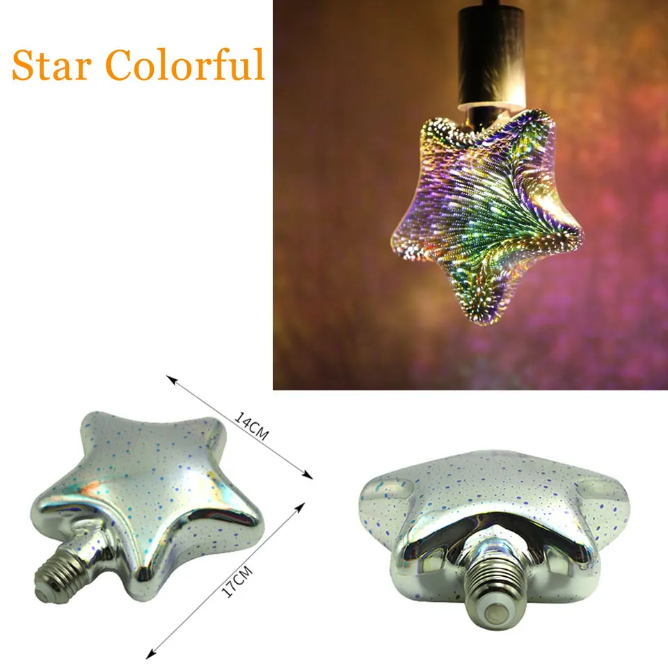 E27 3D bombilla led colorido bombillas vintage vidrio Luz Retro lampara ampolla Navidad Edison estrella Decoración para el hogar bar fiesta E27 3D bombilla led colorido bombillas vintage vidrio Luz Retro lampara ampolla Navidad Edison estrella Decoración para el hogar bar fiesta
