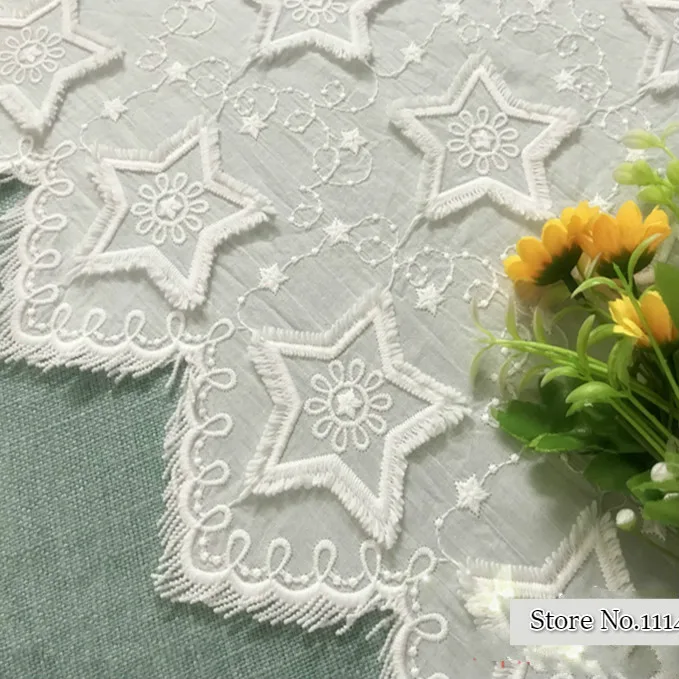 

Natural-white Cotton Cloth with 3d Star Embroidery Lace Fabric Handmade DIY Clothes Sewing Accessories Width 130cm 1Yard