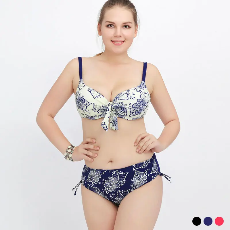 

Make Difference 2017 New Swimwear Women Plus Size Push Up Bikini Sexy Floral Bandage Plus Size Swimwear for Women L-4XL  48-56