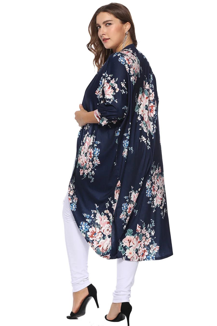 Gladiolus Plus Size Blouse Women 2018 Summer 34 Sleeve Floral Print Casual Long kimono Cardigan Women Autumn Shirt Blouses Tops (13)