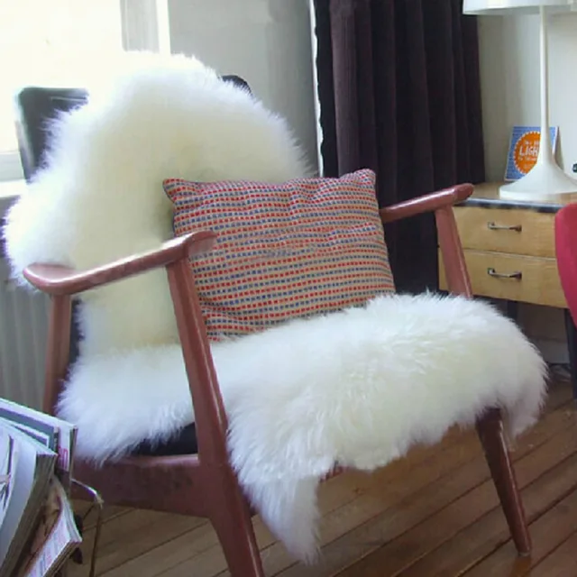 Sheepskin Chair Cover Seat Pad Soft Carpet Hairy Plain Skin Fur Fluffy Area Rugs Bedroom