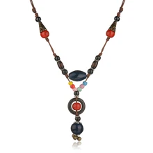 Новинка Boho этническое массивное ожерелье на цепочке для женщин Красочные керамические Длинные бусы с кисточкой ожерелье женское Bijoux