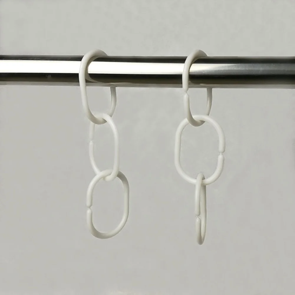 12x Shower Curtain White Plastic Hook Set Rings C ShapeHooks & Rails