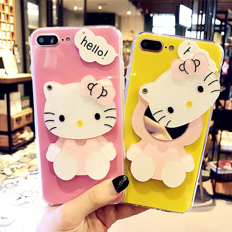 

For iPhone 6 Case iPhone 7 8 Plus Cute Cartoon Hello Kitty Mirror Phone Case for iPhone XS X Case iPhone 5 S SE Hard Back Cover