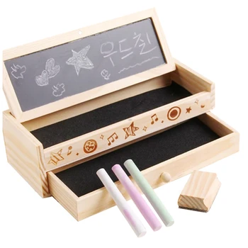 

Multifunctional School Pencil Holder Pen Case Vintage Wooden Box Stationery Bag Wood Color