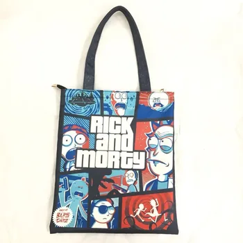 

Cartoon Anime Rick and Morty Totes Reusable Shopping Bag Canvas Purse with Zipper Pocket Gifts Girls Boys Foldable Shopper Bags
