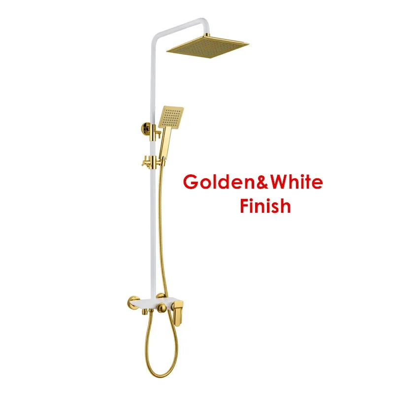 golden and white bathroom shower set