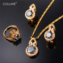 Collare большой австрийский камень комплекты украшений для женщин золотистого цвета, Свадебный Обручальное кольцо, серьги, ожерелье S244