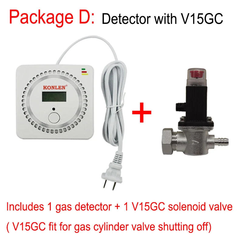 Цифровой ЖК-дисплей природный газ lpg детектор утечки Метана CH4 Сигнализация утечки Датчик Безопасности с электромагнитным клапаном отключение беспроводной 433 МГц - Цвет: D detector and V15GC