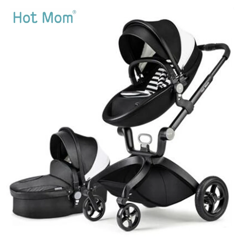 

Hotmom Leather sleeping basket black stroller high landscape can sit or lie folded Russia free shipping