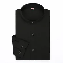 Классический черный воротник стойка сплошной цвет с длинными рукавами платье мужской Китай рубашка Стенд Collor бизнес формальный бренд Мужская одежда