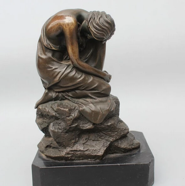 

7" Western Art Bronze Marble Meditation Sexy Woman Belle Girl Statue Sculpture R0715 Discount 35%