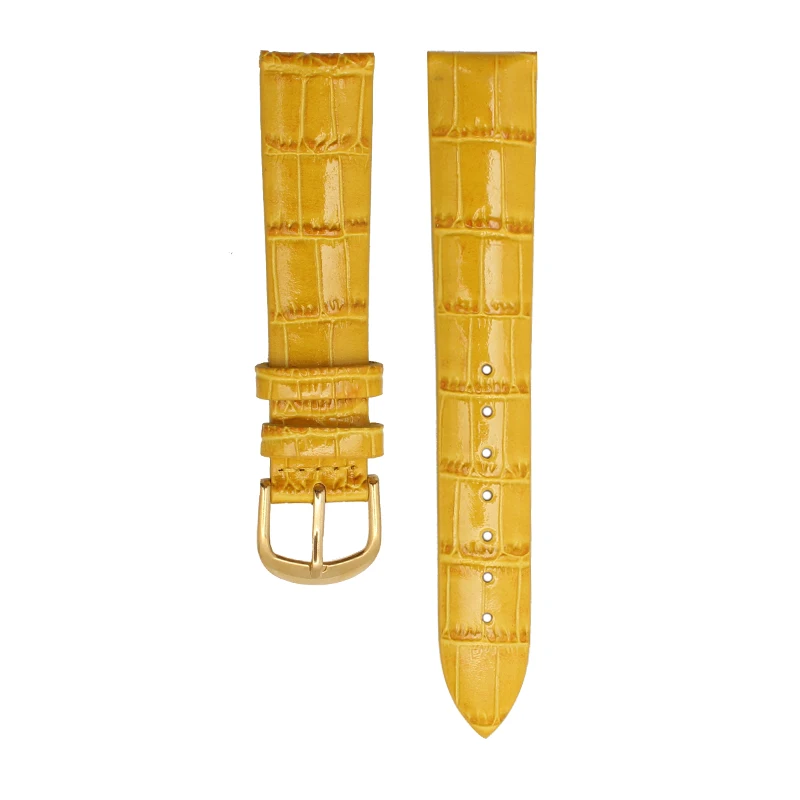 Модный браслет из натуральной кожи 18 мм 20 мм 22 мм ремешок для часов Ремешок из бамбукового зерна глянцевый красный желтый цвет ремешок для часов женский браслет - Цвет ремешка: Yellow rose buckle