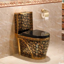 Креативные личностные золотые сифоны для туалета, устойчивые к запаху в европейском стиле для туалета, сидения для туалета для взрослых, черный с золотым унитазом