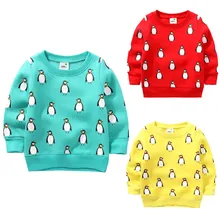 2016 autumn and winter child sweatshirt boys sweatshirt girls child cartoon penguin print fleece warm pullover sweatshirt