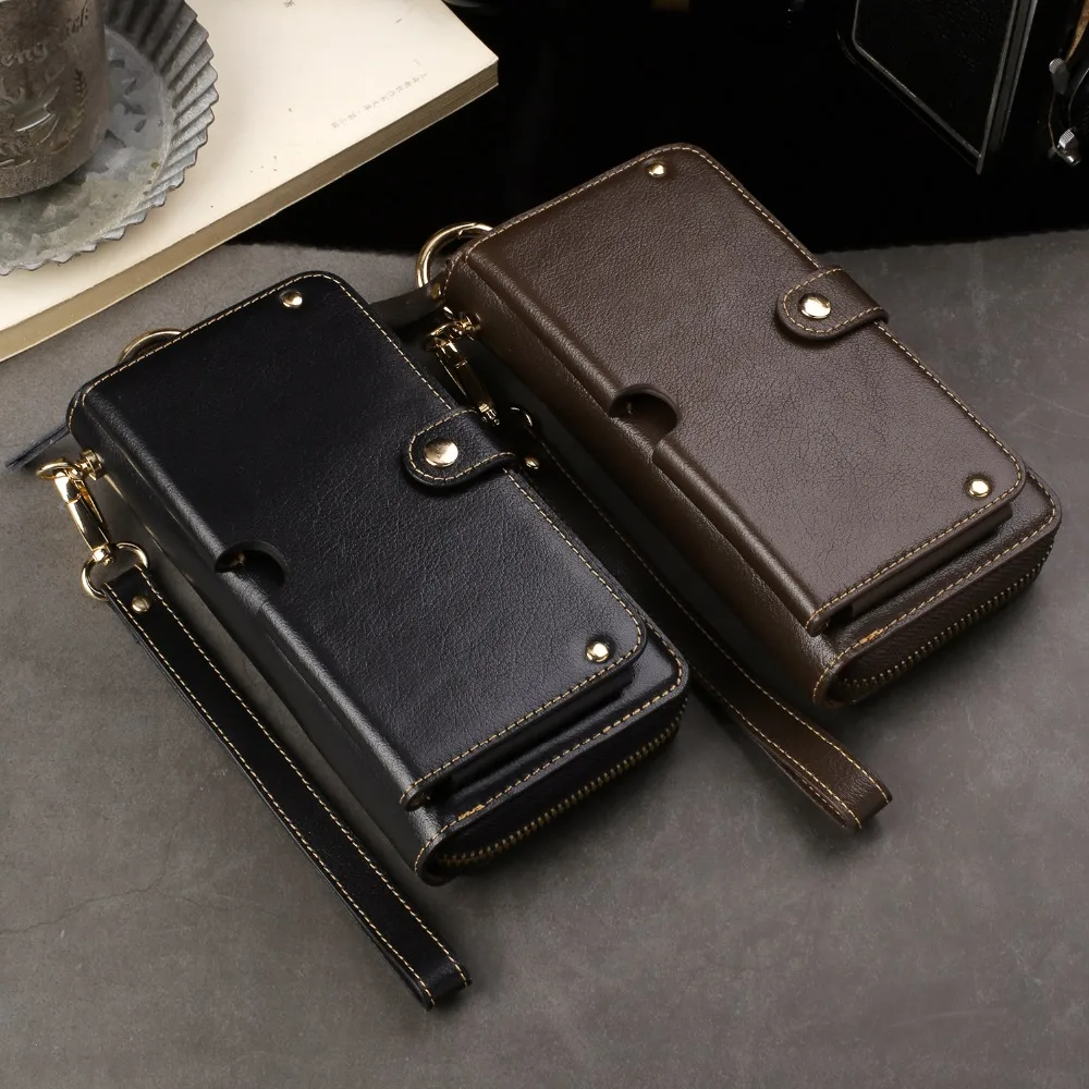 Genuine Cow Leather Wallet Finger Ring Belt Strap Mobile Phone Case Pouch For iPhone 8 Plus,For ...