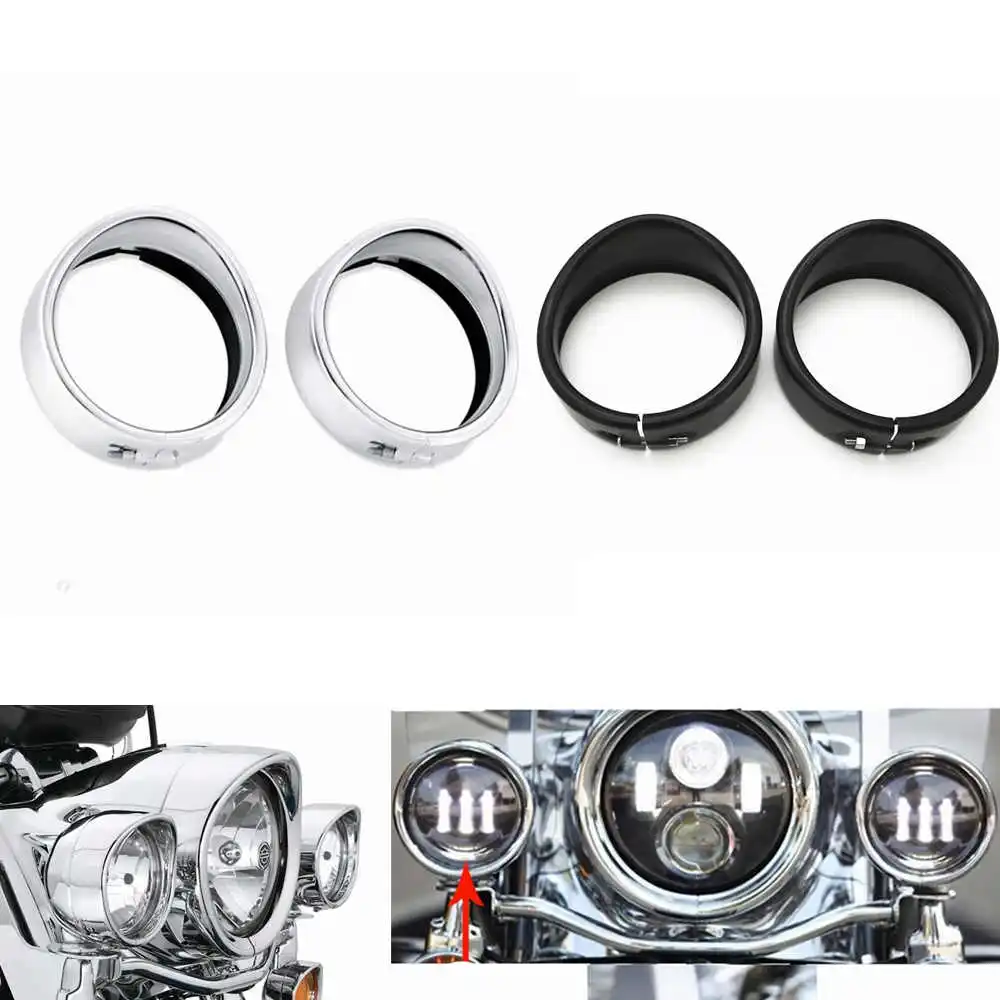 Visor Style Passing Lamp Trim Ring Set For Harley-Davidson 4.5 INCH FOG LAMP.jpgV