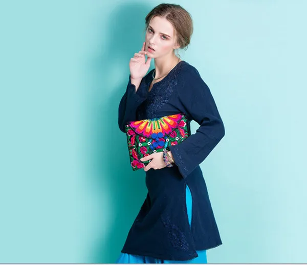 Новые Винтаж вышитые сумки для Дамская Мода бабочка кнопка цвет холст Для женщин клатчи этнических небольшие сумки