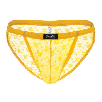 

2019 Sexy men's lace brief low-waist male panties gauze transparent panties briefs mesh breathable underwear gay jockstrap