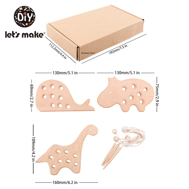 Let's Make Wooden Teether Lacing Animal Toys Educational Monterssori Toys Toddler Acticity Natural Eco Friendly Baby Teether 1