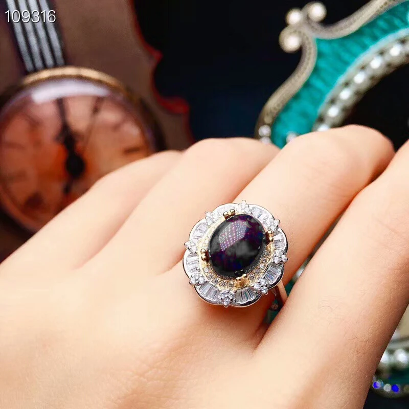MeiBaPJ Редкий Натуральный Черный Чистый опал драгоценный камень кольцо и ожерелье 2 Сиут для женщин Настоящее 925 пробы серебряные ювелирные изделия
