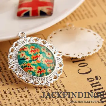 

25mm 5pcs Silver Plated Cabochon Settings Round Cameo Base Blank Tray Pendant Charms F055
